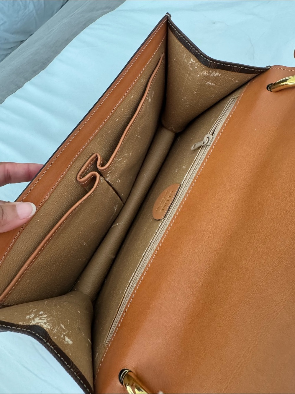 Celine Brown Monogram Shoulder Bag with Tan Leather Strap and Gold Hardware - Picture 3 of 17